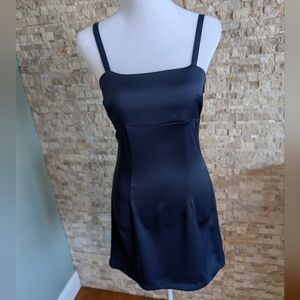 Urban Outfitters UO 90s Style Navy Blue Satin Mini Dress Keyhole Open Back Small
